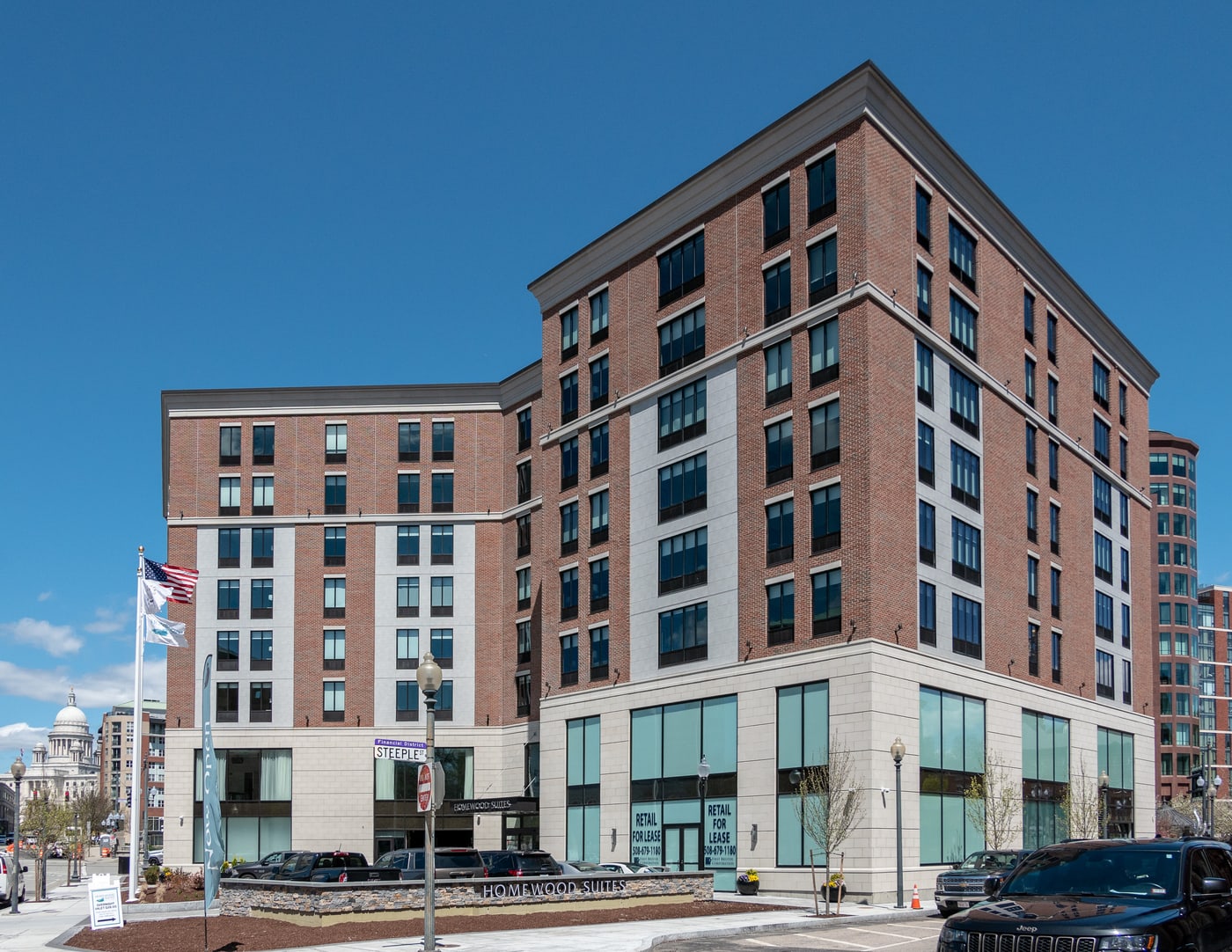 Homewood Suites Providence Downtown exterior, April 2019