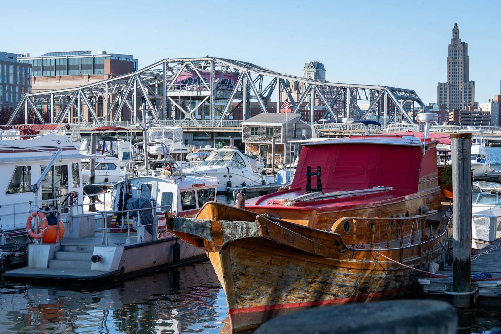 Providence river marina with the downtown skyline beyond