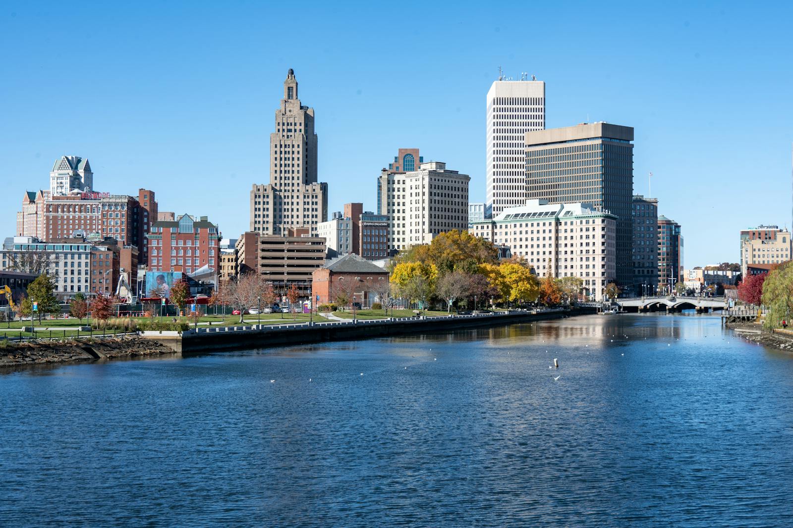 Providence skyline and riverfront in autumn